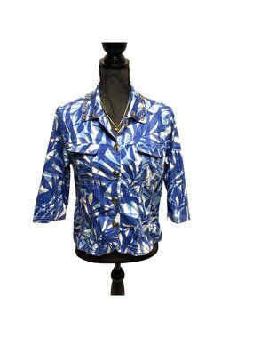 Drapers and Damons Jacket Womens Size Medium Petite Blue Gold Blazer Tropical
